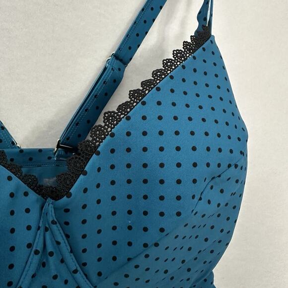 Terra & Sky Black Tankini Top 4X (28W-30W) Teal Polka Dot Padded Beach Swim NWT - Picture 4 of 14